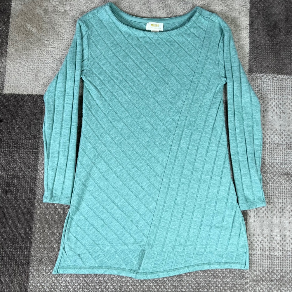 Maeve by Anthropologie Ribbed Diagonal Stripe Long Sleeve Tunic‎ Top XS